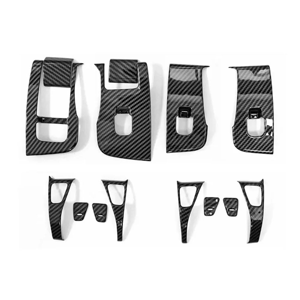 Car Window and Door button Cover, Interior Protection Accessories - Gloss Black Carbon (14pcs a pack) - Tesla Model 3 year 2021 or later and Model Y